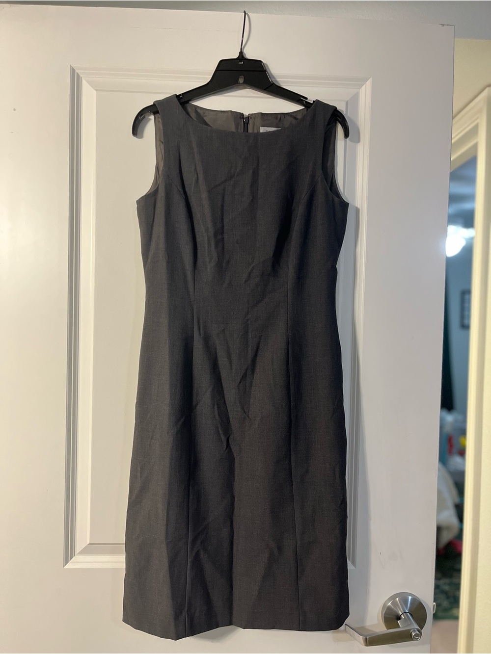 Tahari Sleeveless Midi Sheath Dress in Charcoal Gray